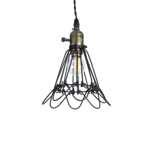GloboStar® FLOWER IRON RUST 01181 Vintage Κρεμαστό Φωτιστικό Οροφής Μονόφωτο 1 x E27 AC220-240V IP20 – Φ10 x Υ20cm – Μαύρο Μεταλλικό Πλέγμα