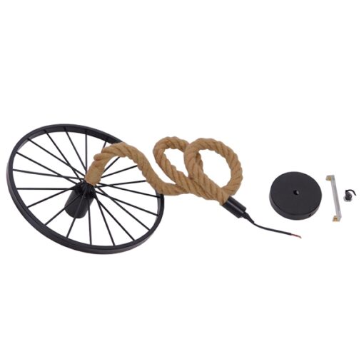 GloboStar® VELO 01185 Vintage Industrial Κρεμαστό Φωτιστικό Οροφής Μονόφωτο 1 x E27 Μαύρο Μεταλλικό Πλέγμα με Μπεζ Σχοινί Φ30 x Y16cm