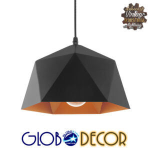 GloboStar® HEXAGON 01194 Μοντέρνο Κρεμαστό Φωτιστικό Οροφής Μονόφωτο Μαύρο – Χρυσό Μεταλλικό Καμπάνα Φ25 x Υ15cm