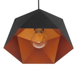 GloboStar® HEXAGON 01194 Μοντέρνο Κρεμαστό Φωτιστικό Οροφής Μονόφωτο Μαύρο – Χρυσό Μεταλλικό Καμπάνα Φ25 x Υ15cm
