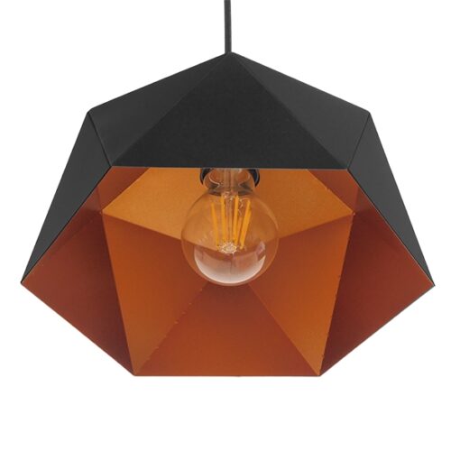 GloboStar® HEXAGON 01194 Μοντέρνο Κρεμαστό Φωτιστικό Οροφής Μονόφωτο Μαύρο – Χρυσό Μεταλλικό Καμπάνα Φ25 x Υ15cm