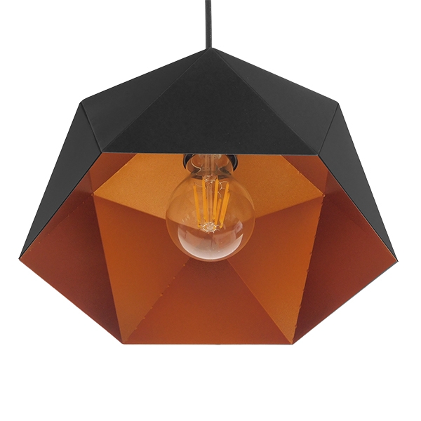 GloboStar® HEXAGON 01194 Μοντέρνο Κρεμαστό Φωτιστικό Οροφής Μονόφωτο Μαύρο – Χρυσό Μεταλλικό Καμπάνα Φ25 x Υ15cm