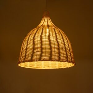 GloboStar® BAHAMAS 01203 Vintage Κρεμαστό Φωτιστικό Οροφής Μονόφωτο 1 x E27 Μπεζ Ξύλινο Ψάθινο Bamboo Φ45 x Υ47cm