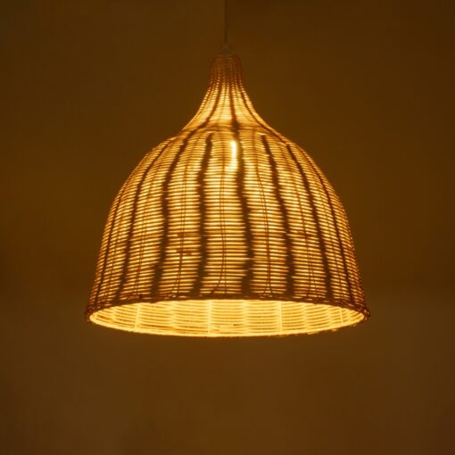 GloboStar® BAHAMAS 01203 Vintage Κρεμαστό Φωτιστικό Οροφής Μονόφωτο 1 x E27 Μπεζ Ξύλινο Ψάθινο Bamboo Φ45 x Υ47cm