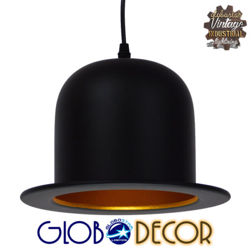 GloboStar® CHARLO 01214 Vintage Κρεμαστό Φωτιστικό Οροφής Μονόφωτο 1 x E27 Μαύρο Μεταλλικό Καμπάνα Φ26 x Y17cm