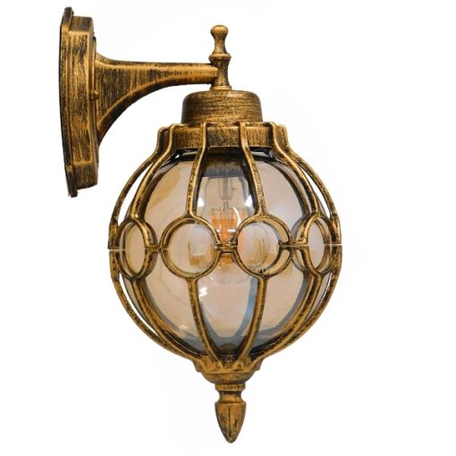 GloboStar® ETOILE 01227 Vintage Industrial Φωτιστικό Τοίχου Απλίκα Μονόφωτο Μπρονζέ Χρυσό Μεταλλικό Πλέγμα με Μελί Γυαλί Φ18 x Υ27cm