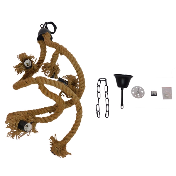 GloboStar® HAMTINE 01229 Vintage Κρεμαστό Φωτιστικό Οροφής Πολύφωτο 6 x E27 Μαύρο Μεταλλικό με Μπεζ Σχοινί Φ40 x Y92cm