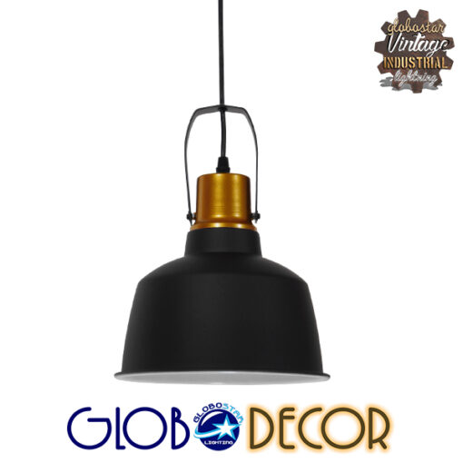 GloboStar® DEVOTA 01235 Vintage Industrial Κρεμαστό Φωτιστικό Οροφής Μονόφωτο Μαύρο Μεταλλικό Καμπάνα Φ22 x Y30cm