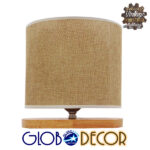 GloboStar® CHIARA 01241 Μοντέρνο Επιτραπέζιο Φωτιστικό Πορτατίφ Μονόφωτο Ξύλινο με Μπέζ Καπέλο Μ24 x Π16 x Υ25cm