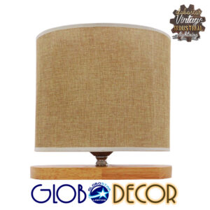 GloboStar® CHIARA 01241 Μοντέρνο Επιτραπέζιο Φωτιστικό Πορτατίφ Μονόφωτο Ξύλινο με Μπέζ Καπέλο Μ24 x Π16 x Υ25cm