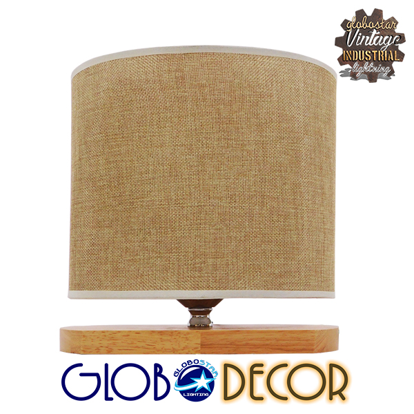 GloboStar® CHIARA 01241 Μοντέρνο Επιτραπέζιο Φωτιστικό Πορτατίφ Μονόφωτο Ξύλινο με Μπέζ Καπέλο Μ24 x Π16 x Υ25cm
