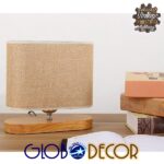 GloboStar® CHIARA 01241 Μοντέρνο Επιτραπέζιο Φωτιστικό Πορτατίφ Μονόφωτο Ξύλινο με Μπέζ Καπέλο Μ24 x Π16 x Υ25cm