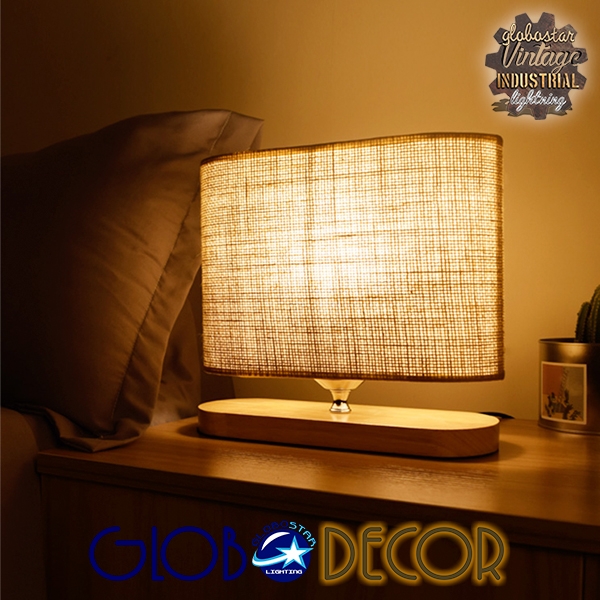 GloboStar® CHIARA 01241 Μοντέρνο Επιτραπέζιο Φωτιστικό Πορτατίφ Μονόφωτο Ξύλινο με Μπέζ Καπέλο Μ24 x Π16 x Υ25cm