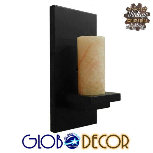 GloboStar® ODILIA 01245 Vintage Φωτιστικό Τοίχου Απλίκα Μονόφωτο Μαύρο Μεταλλικό με Μπεζ Όνυχα Μ10 x Π14 x Υ30cm