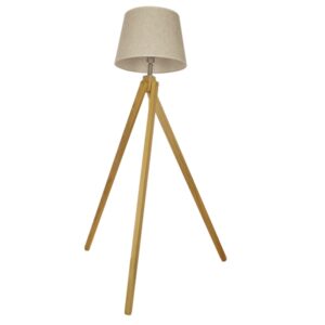 GloboStar® TRIPOD 01263 Μοντέρνο Φωτιστικό Δαπέδου Μονόφωτο 1 x E27 Μπεζ Ξύλινο Καμπάνα D40 x H143cm