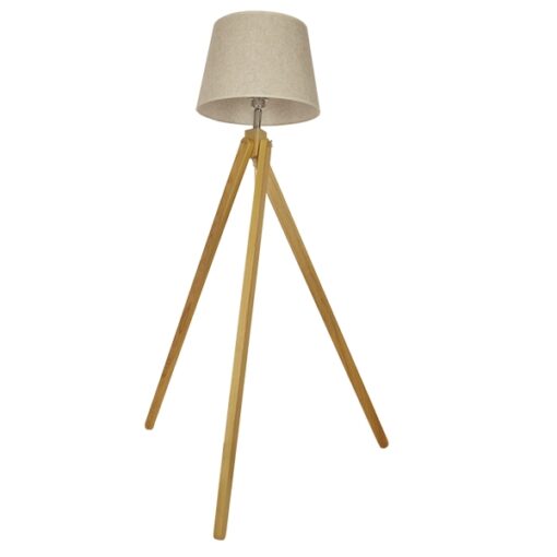 GloboStar® TRIPOD 01263 Μοντέρνο Φωτιστικό Δαπέδου Μονόφωτο 1 x E27 Μπεζ Ξύλινο Καμπάνα D40 x H143cm