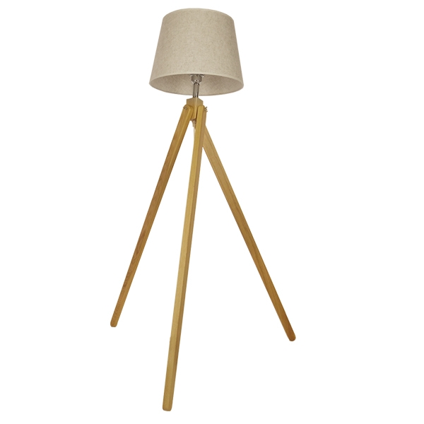 GloboStar® TRIPOD 01263 Μοντέρνο Φωτιστικό Δαπέδου Μονόφωτο 1 x E27 Μπεζ Ξύλινο Καμπάνα D40 x H143cm