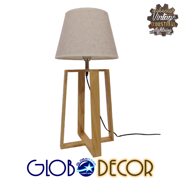 GloboStar® SQUID 01265 Μοντέρνο Επιτραπέζιο Φωτιστικό Πορτατίφ Μονόφωτο Ξύλινο με Μπεζ Καπέλο Φ30 x Υ63cm