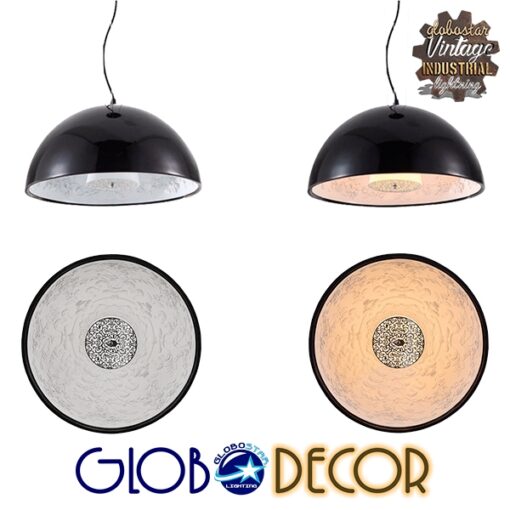 GloboStar® SERENIA BLACK 01270 Μοντέρνο Κρεμαστό Φωτιστικό Οροφής Μονόφωτο Μαύρο Γύψινο Καμπάνα Φ60 x Y30cm