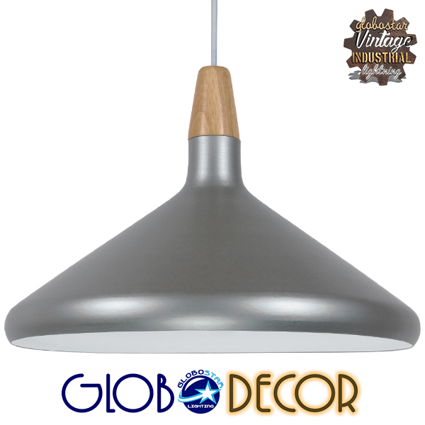 GloboStar® FELICITA 01276 Μοντέρνο Κρεμαστό Φωτιστικό Οροφής Μονόφωτο Ασημί Μεταλλικό Καμπάνα Φ39 x Y22cm