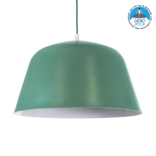 GloboStar® UPVALE 01285 Μοντέρνο Κρεμαστό Φωτιστικό Οροφής Μονόφωτο 1 x E27 Γκρι Πράσινο Μεταλλικό Καμπάνα Φ40 x Y24cm
