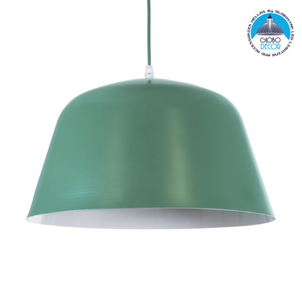 GloboStar® UPVALE 01285 Μοντέρνο Κρεμαστό Φωτιστικό Οροφής Μονόφωτο 1 x E27 Γκρι Πράσινο Μεταλλικό Καμπάνα Φ40 x Y24cm