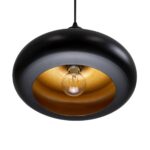 GloboStar® ROCKFORD 01287-C Μοντέρνο Κρεμαστό Φωτιστικό Οροφής Μονόφωτο 1 x E27 Μαύρο Μεταλλικό Καμπάνα Φ30 x Υ23cm