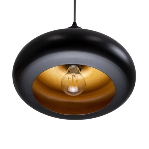 GloboStar® ROCKFORD 01287-C Μοντέρνο Κρεμαστό Φωτιστικό Οροφής Μονόφωτο 1 x E27 Μαύρο Μεταλλικό Καμπάνα Φ30 x Υ23cm