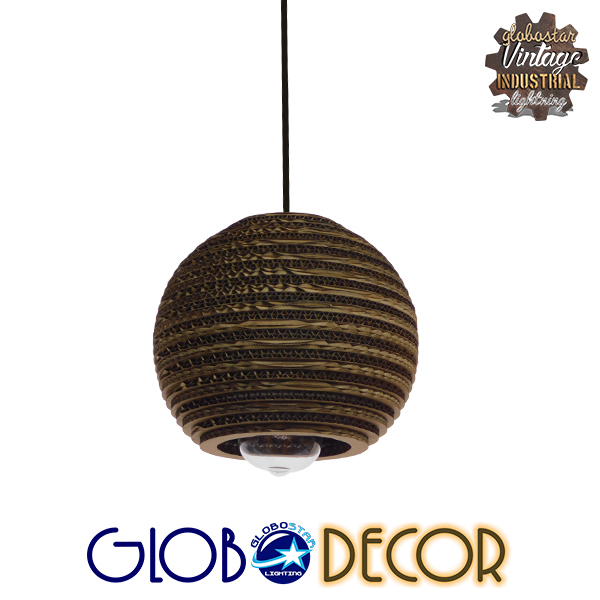 GloboStar® SANTORINI 01288 Vintage Κρεμαστό Φωτιστικό Οροφής Μονόφωτο 3D από Επεξεργασμένο Σκληρό Καφέ Χαρτόνι Καμπάνα Φ20 x Y18cm