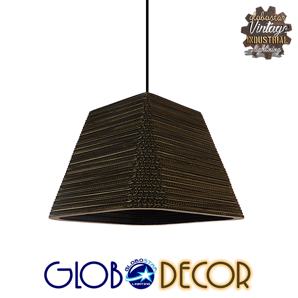GloboStar® CORFU 01295 Vintage Κρεμαστό Φωτιστικό Οροφής Μονόφωτο 3D από Επεξεργασμένο Σκληρό Καφέ Χαρτόνι Καμπάνα Φ38 x Y31cm