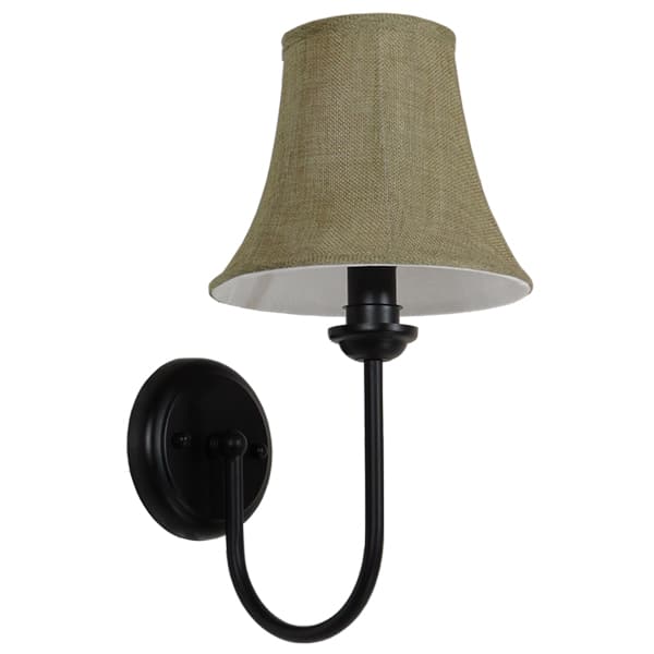 Vintage Φωτιστικό Τοίχου Απλίκα Μονόφωτο Μαύρο Μεταλλικό με Υφασμάτινο Μπεζ Καπέλο Φ20 GloboStar SHELLY 01299