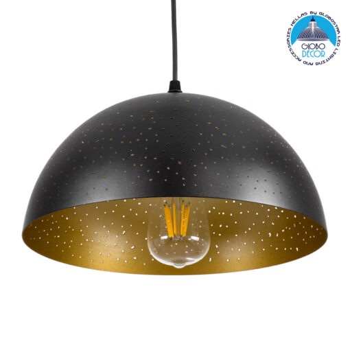 GloboStar® SOLANA 01301 Μοντέρνο Κρεμαστό Φωτιστικό Οροφής Μονόφωτο 1 x E27 Μαύρο Μεταλλικό Καμπάνα Φ30 x Υ15cm