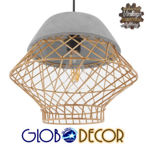 GloboStar® DURANT 01324 Μοντέρνο Industrial Κρεμαστό Φωτιστικό Οροφής Μονόφωτο Γκρι Μπεζ Τσιμέντο Πλέγμα Φ32 x Y20cm