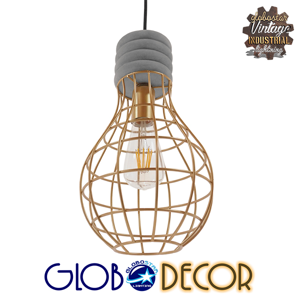 GloboStar® DURANT 01325 Μοντέρνο Industrial Κρεμαστό Φωτιστικό Οροφής Μονόφωτο Γκρι Μπεζ Τσιμέντο Πλέγμα Φ20 x Y35cm