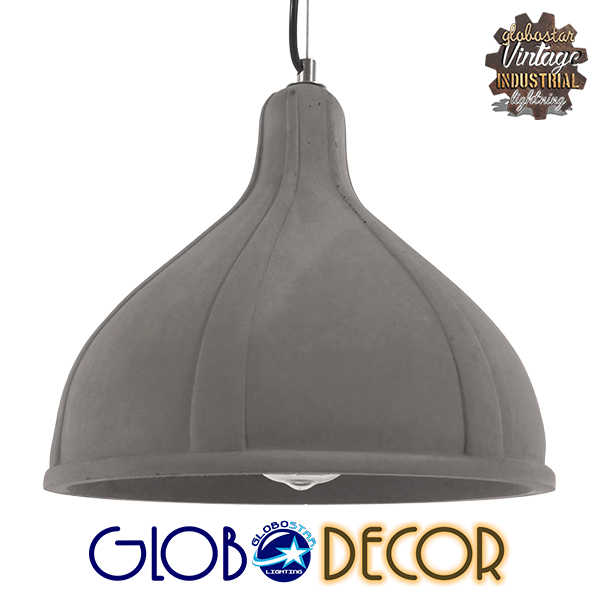 GloboStar® GIRARD 01326 Μοντέρνο Industrial Κρεμαστό Φωτιστικό Οροφής Μονόφωτο Γκρι Τσιμέντο Καμπάνα Φ29 x Y23cm