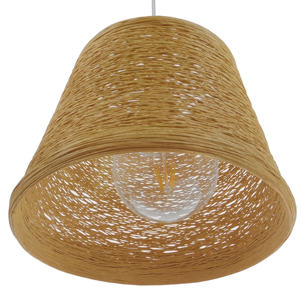 GloboStar® PLAYROOM 01332 Vintage Κρεμαστό Φωτιστικό Οροφής Μονόφωτο 1 x E27 Μπεζ Ξύλινο Ψάθινο Rattan Φ32 x Υ27cm