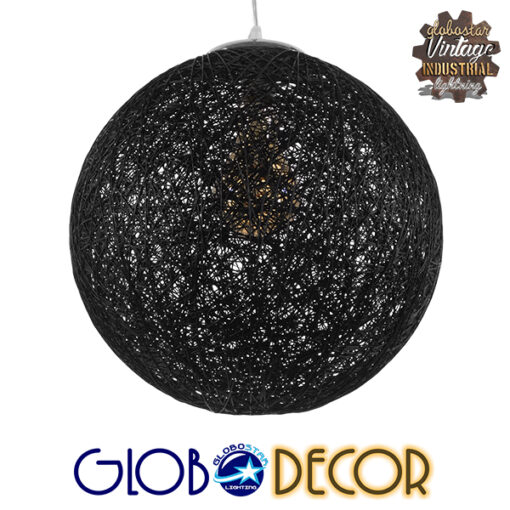 GloboStar® OCEANA 01360 Vintage Κρεμαστό Φωτιστικό Οροφής Μονόφωτο 1 x E27 Μαύρο Ξύλινο Ψάθινο Rattan Φ40 x Υ40cm