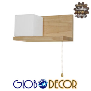 GloboStar® AMITY LEFT 01365 Μοντέρνο Φωτιστικό Τοίχου Απλίκα Ραφάκι Μονόφωτο Ξύλινο με Λευκό Ματ Γυαλί Μ30 x Π14.5 x Υ15cm