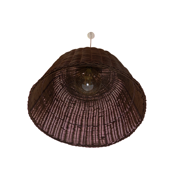 GloboStar® BAHAMAS 01369 Vintage Κρεμαστό Φωτιστικό Οροφής Μονόφωτο 1 x E27 Καφέ Σκούρο Ξύλινο Ψάθινο Bamboo Φ60 x Υ60cm