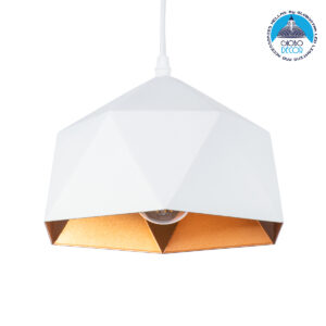 GloboStar® HEXAGON 01377 Μοντέρνο Κρεμαστό Φωτιστικό Οροφής Μονόφωτο 1 x E27 Λευκό Χρυσό Μεταλλικό Καμπάνα Φ21.5 x Υ15cm