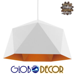 GloboStar® HEXAGON 01378 Μοντέρνο Κρεμαστό Φωτιστικό Οροφής Μονόφωτο Λευκό Χρυσό Μεταλλικό Καμπάνα Φ46 x Υ25cm