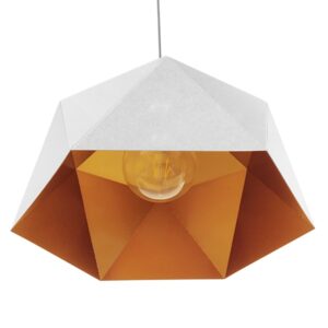 GloboStar® HEXAGON 01378 Μοντέρνο Κρεμαστό Φωτιστικό Οροφής Μονόφωτο Λευκό Χρυσό Μεταλλικό Καμπάνα Φ46 x Υ25cm