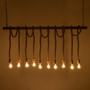 GloboStar® FERULE 01380 Vintage Industrial Κρεμαστό Φωτιστικό Οροφής Πολύφωτο 10 x E27 Μπρούτζινο Μεταλλικό με Μπεζ Σχοινί Μ150 x Π4 x Y62.5cm