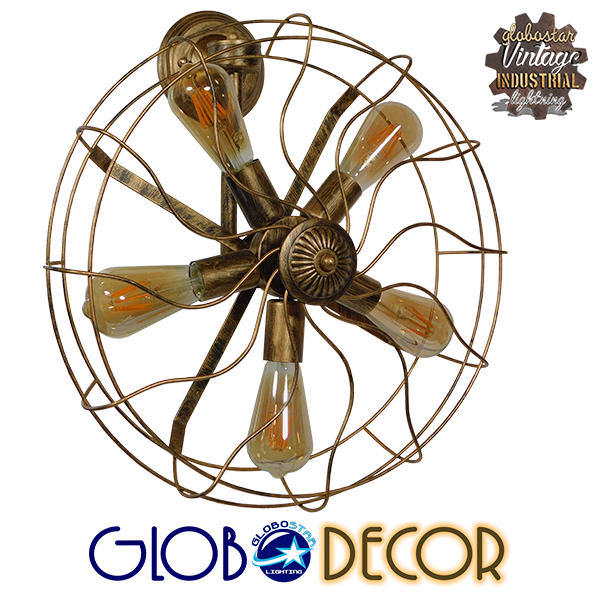 GloboStar® ERAFAN 01381 Vintage Industrial Φωτιστικό Τοίχου Απλίκα Πολύφωτο Καφέ Σκουριά Μεταλλικό Πλέγμα Φ46 x Μ22 x Π46 x Υ46cm