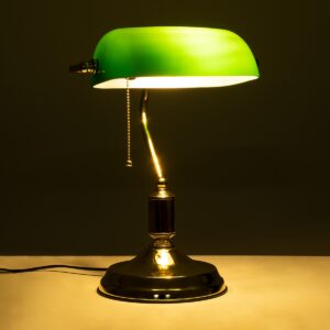 GloboStar® LIBRARY 01391 Vintage Επιτραπέζιο Φωτιστικό Πορτατίφ Μονόφωτο Χρυσό Μεταλλικό με Γυαλίνο Πράσινο Καπέλο Μ23 x Π14 x Υ38cm