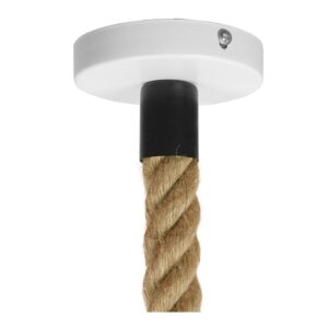 GloboStar® NARANZA 01409 Vintage Industrial Κρεμαστό Φωτιστικό Οροφής Μονόφωτο 1 x E27 Λευκό Ματ Μεταλλικό Καμπάνα Πλέγμα με Μπεζ Σχοινί Φ36 x Υ31cm