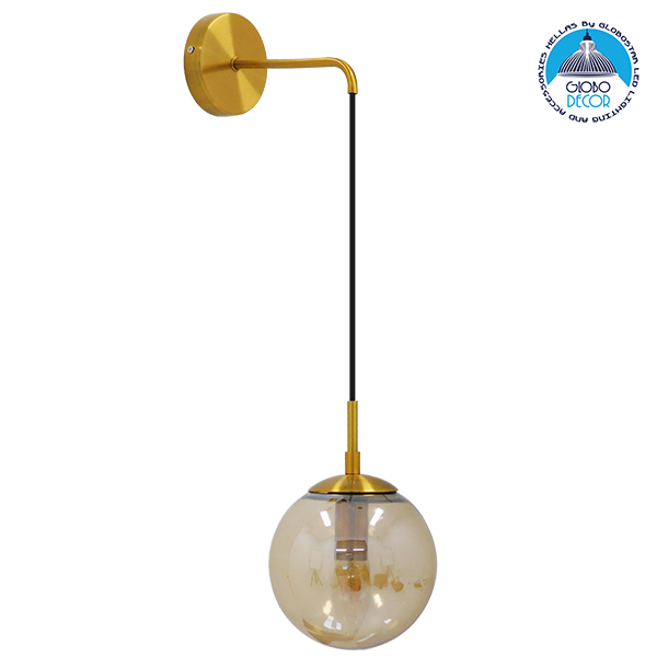 GloboStar® MADISON 01427 Μοντέρνο Φωτιστικό Τοίχου Απλίκα Μονόφωτο Χρυσό με Μελί Γυαλί Φ15 x Y54cm