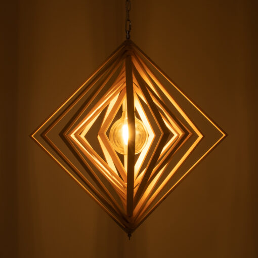 GloboStar® OCTAVE 01431 Μοντέρνο Κρεμαστό Φωτιστικό Οροφής Μονόφωτο 1 x E27 Μπεζ Ξύλινο Μ64 x Π64 x Y66cm