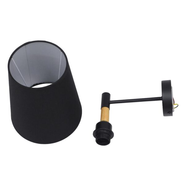 GloboStar® LYDFORD 01432 Μοντέρνο Φωτιστικό Τοίχου Απλίκα Μονόφωτο Μαύρο με Μπέζ Ξύλο Μεταλλικό Φ20 x Y36cm