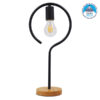 GloboStar® HONOR ROUND 01434 Μοντέρνο Επιτραπέζιο Φωτιστικό Πορτατίφ Μονόφωτο Μαύρο Μεταλλικό με Ξύλινη Βάση Δρυς Φ20 x Υ42cm